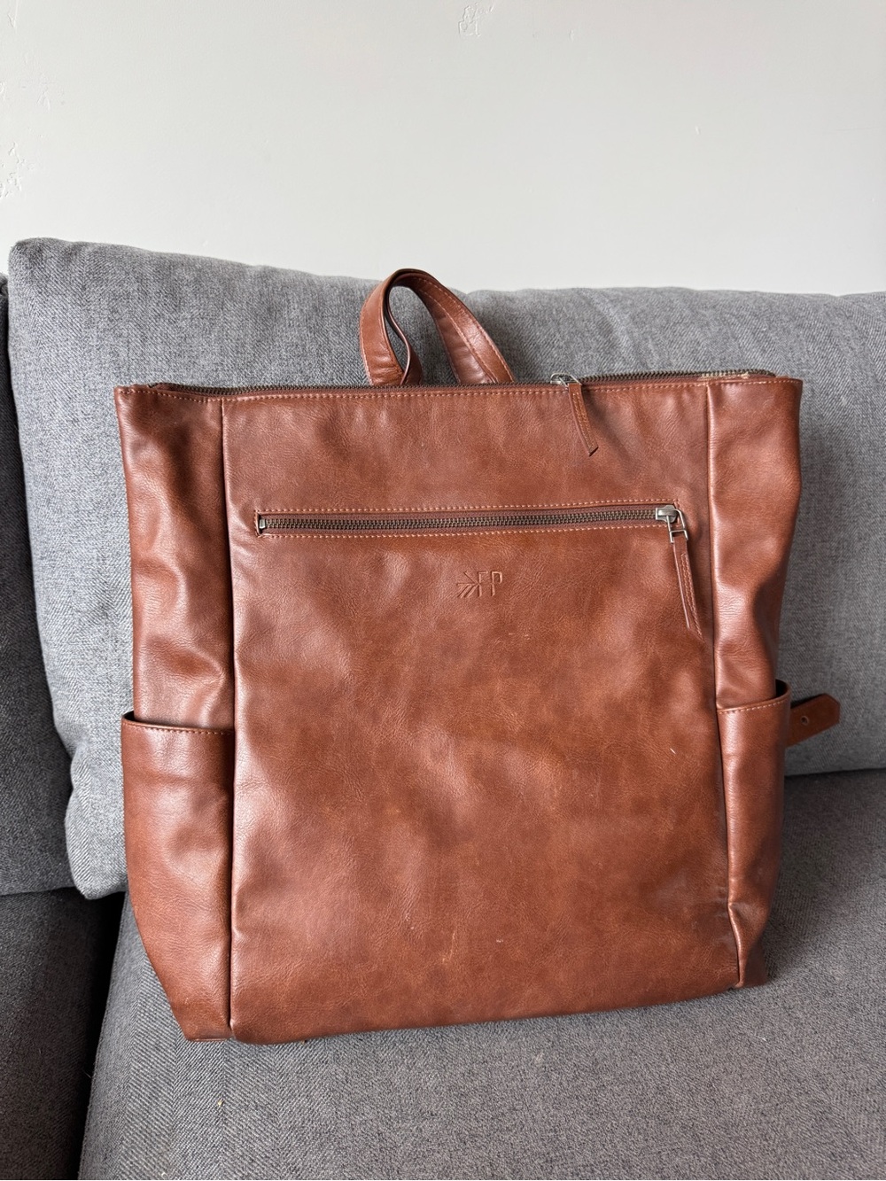 Freshly Picked Brown Leather Diaper Tote Backpack